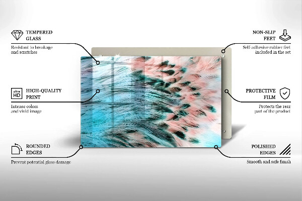 Glass cutting board Boho bird feathers