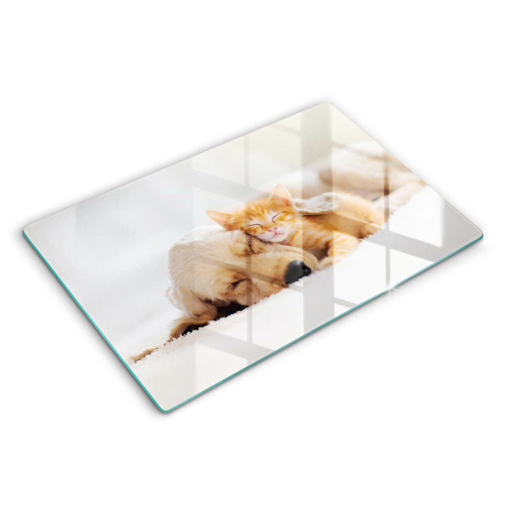 Chopping board glass Animals dog and cat