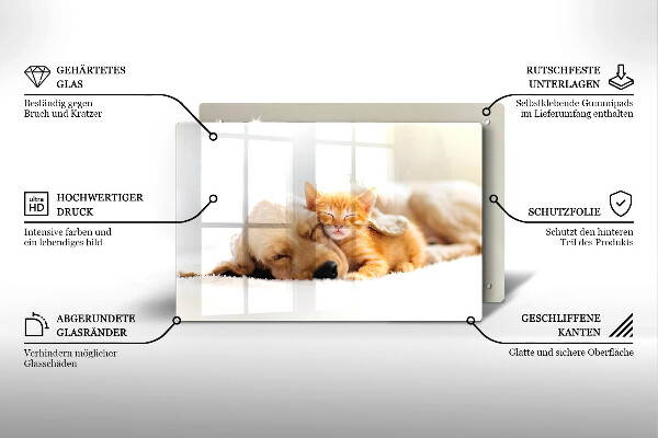 Chopping board glass Animals dog and cat