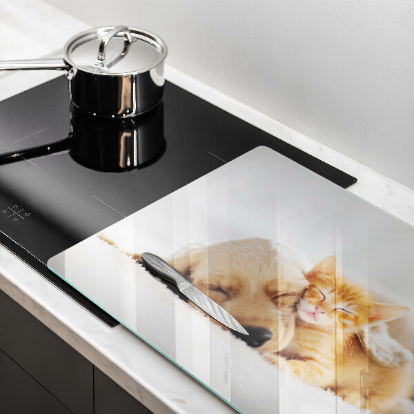 Chopping board glass Animals dog and cat