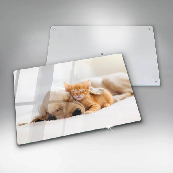 Chopping board glass Animals dog and cat