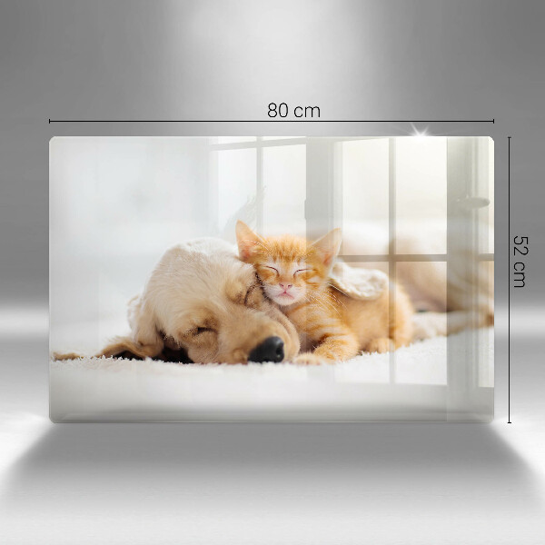 Chopping board glass Animals dog and cat