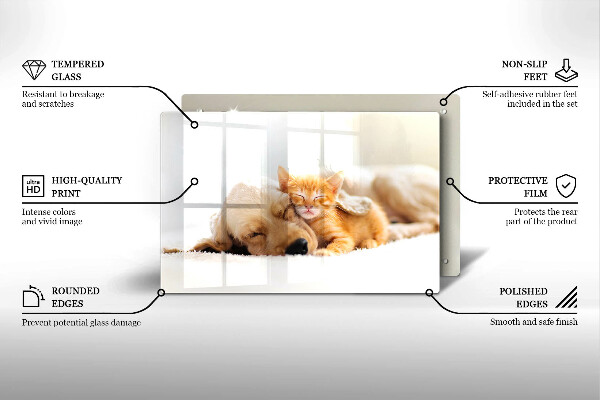 Chopping board glass Animals dog and cat