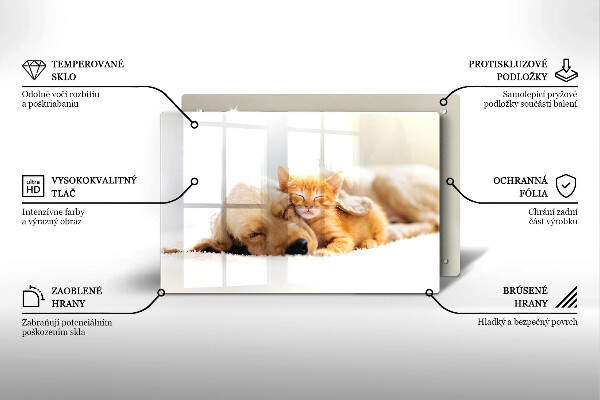 Chopping board glass Animals dog and cat