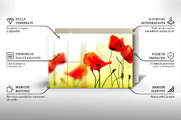 Chopping board glass Red flowers