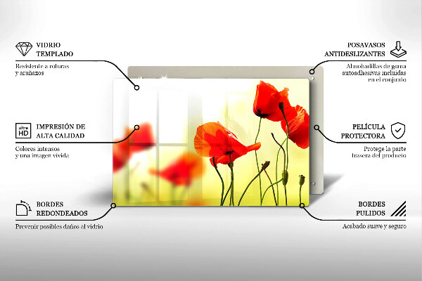 Chopping board glass Red flowers