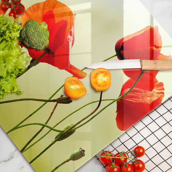 Chopping board glass Red flowers