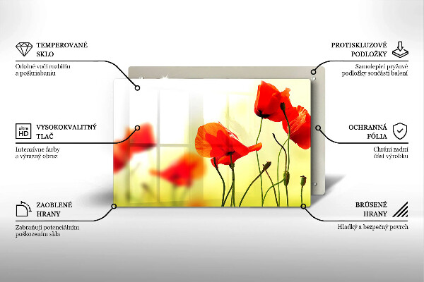 Chopping board glass Red flowers