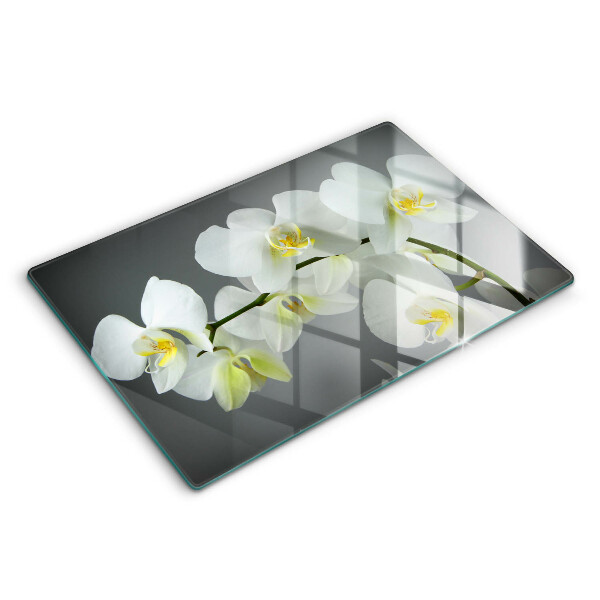 Chopping board glass White orchid flowers