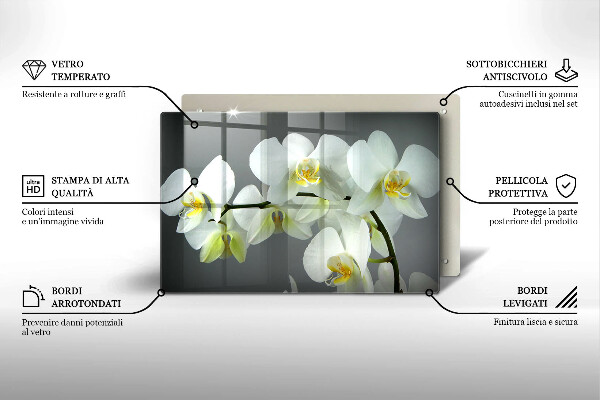 Chopping board glass White orchid flowers