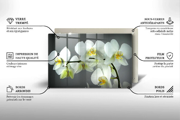 Chopping board glass White orchid flowers
