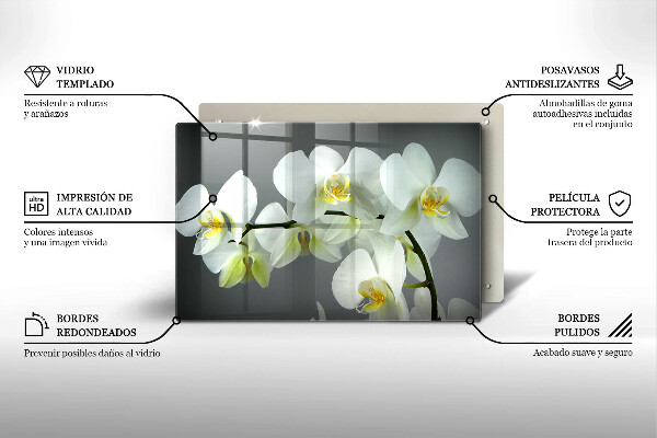 Chopping board glass White orchid flowers