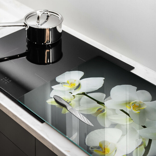 Chopping board glass White orchid flowers