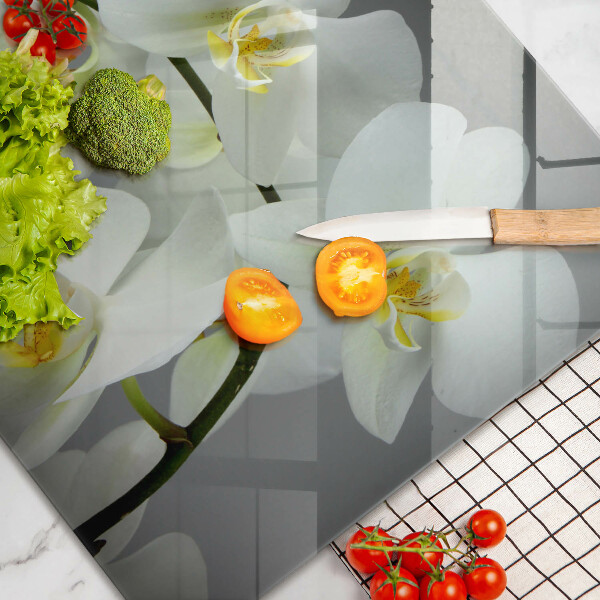 Chopping board glass White orchid flowers