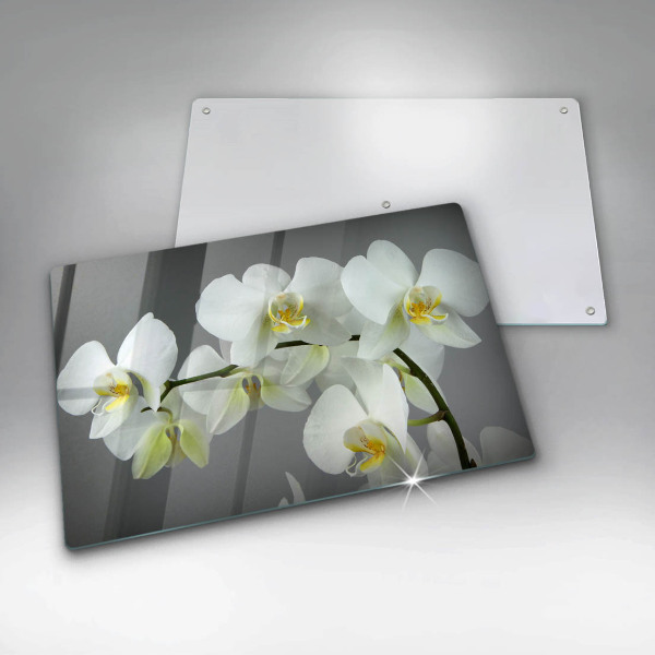 Chopping board glass White orchid flowers