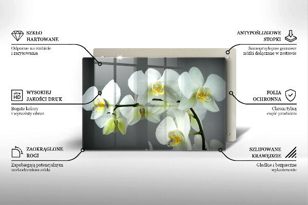 Chopping board glass White orchid flowers