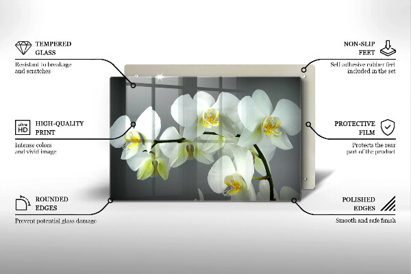 Chopping board glass White orchid flowers