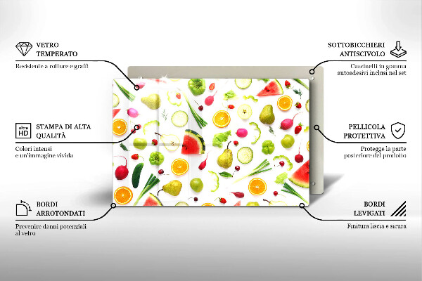 Glass cutting board Fruit and vegetables pattern