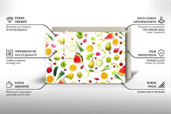 Glass cutting board Fruit and vegetables pattern