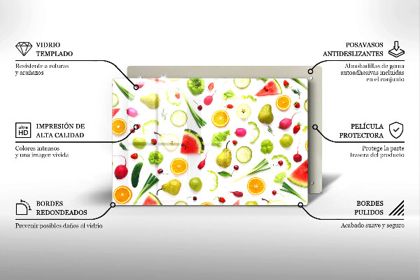 Glass cutting board Fruit and vegetables pattern