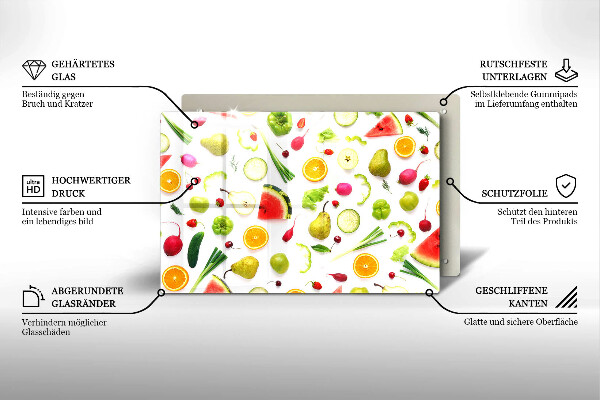 Glass cutting board Fruit and vegetables pattern