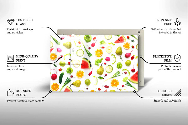 Glass cutting board Fruit and vegetables pattern