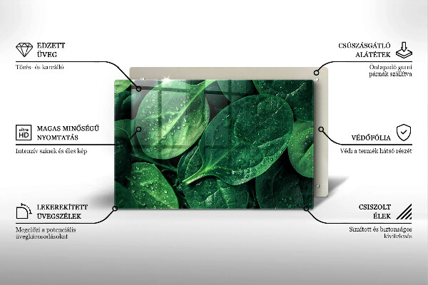 Chopping board glass Basil leaves