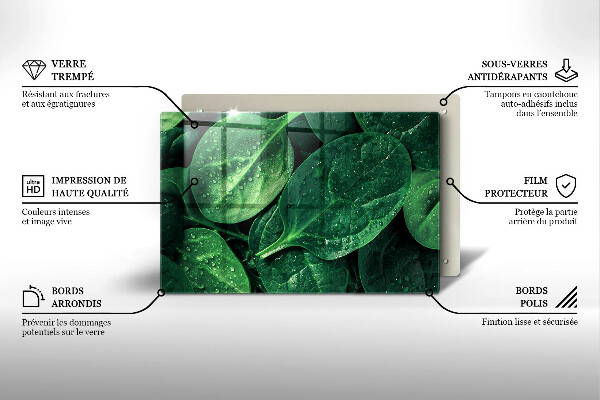 Chopping board glass Basil leaves