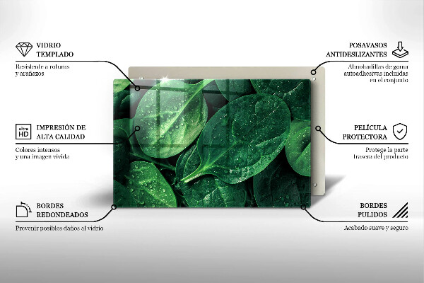 Chopping board glass Basil leaves