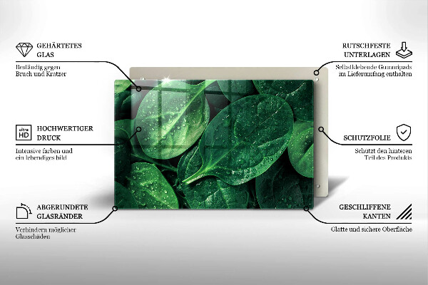 Chopping board glass Basil leaves