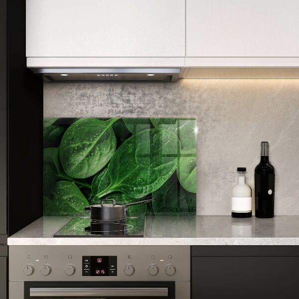 Chopping board glass Basil leaves