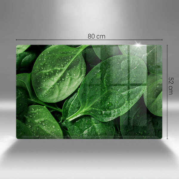 Chopping board glass Basil leaves