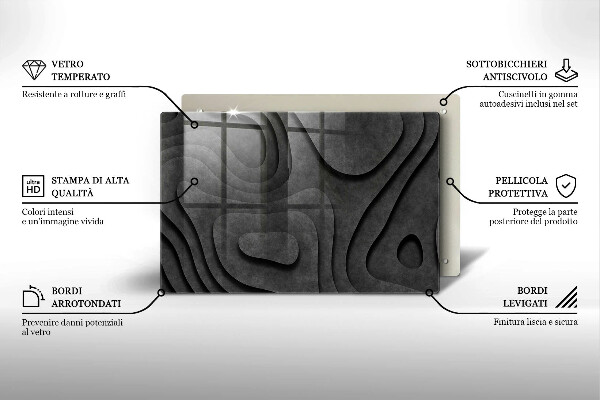 Chopping board glass 3D stone shapes