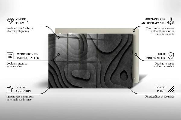 Chopping board glass 3D stone shapes