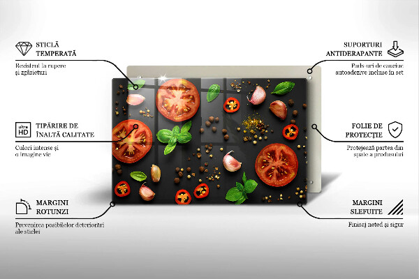 Chopping board glass Tomatoes and spices