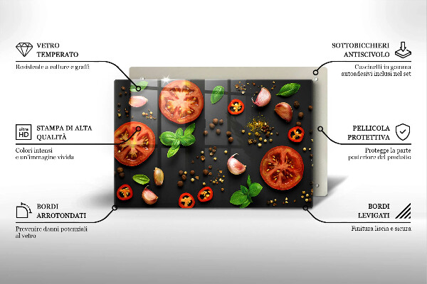 Chopping board glass Tomatoes and spices
