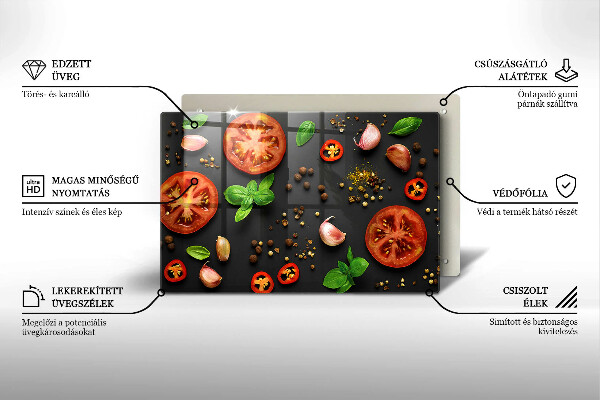 Chopping board glass Tomatoes and spices