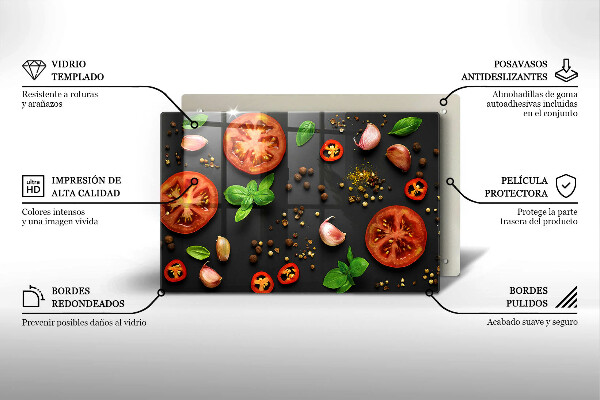 Chopping board glass Tomatoes and spices