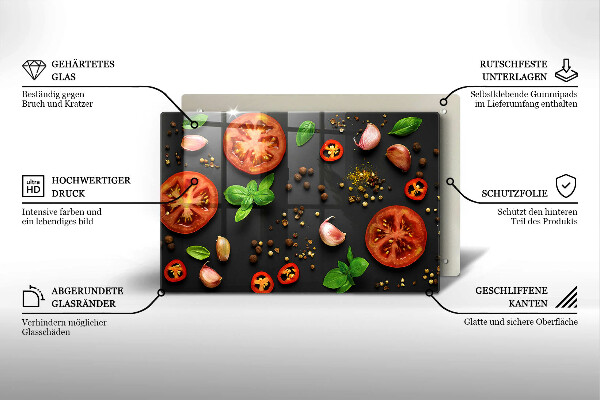 Chopping board glass Tomatoes and spices