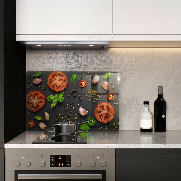 Chopping board glass Tomatoes and spices