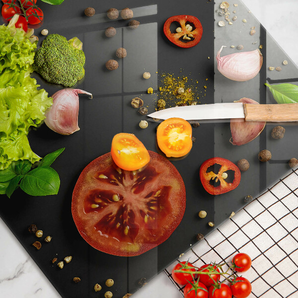 Chopping board glass Tomatoes and spices