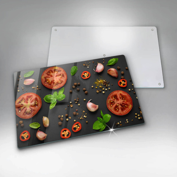 Chopping board glass Tomatoes and spices