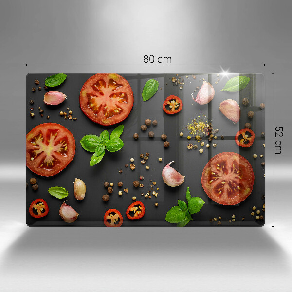 Chopping board glass Tomatoes and spices