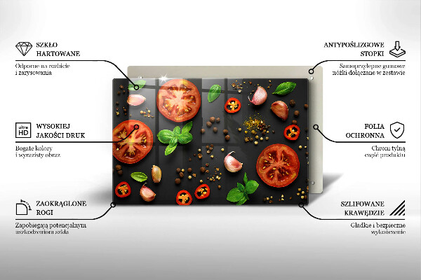 Chopping board glass Tomatoes and spices