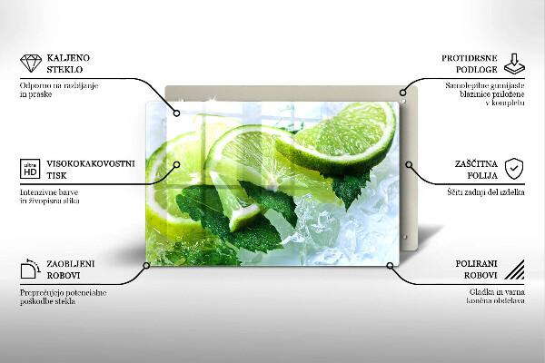 Chopping board glass Lime mint and ice