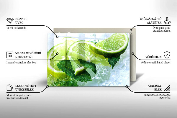 Chopping board glass Lime mint and ice