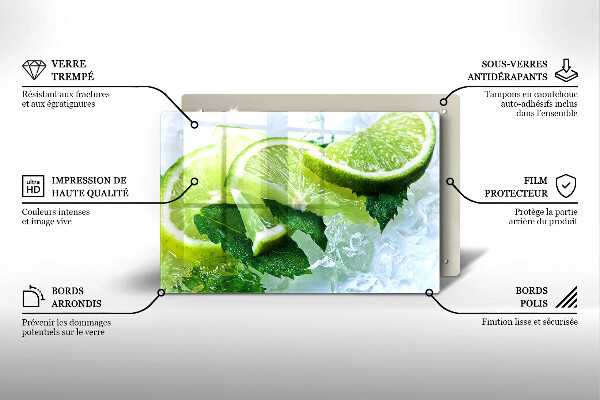 Chopping board glass Lime mint and ice