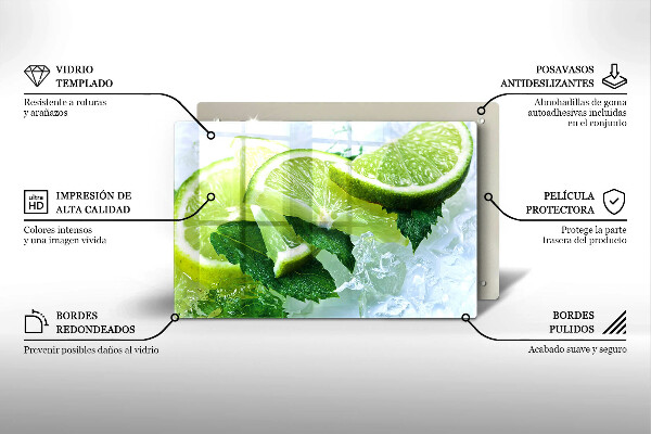 Chopping board glass Lime mint and ice