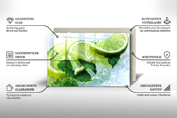 Chopping board glass Lime mint and ice