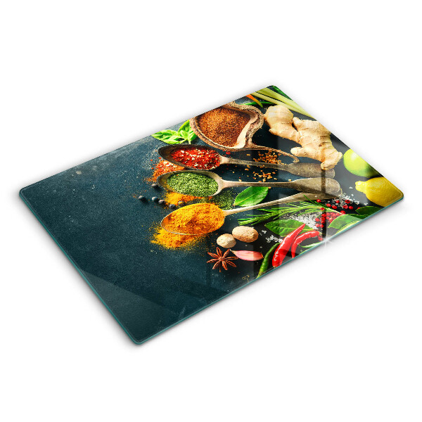 Glass kitchen board Kitchen spices of spoon